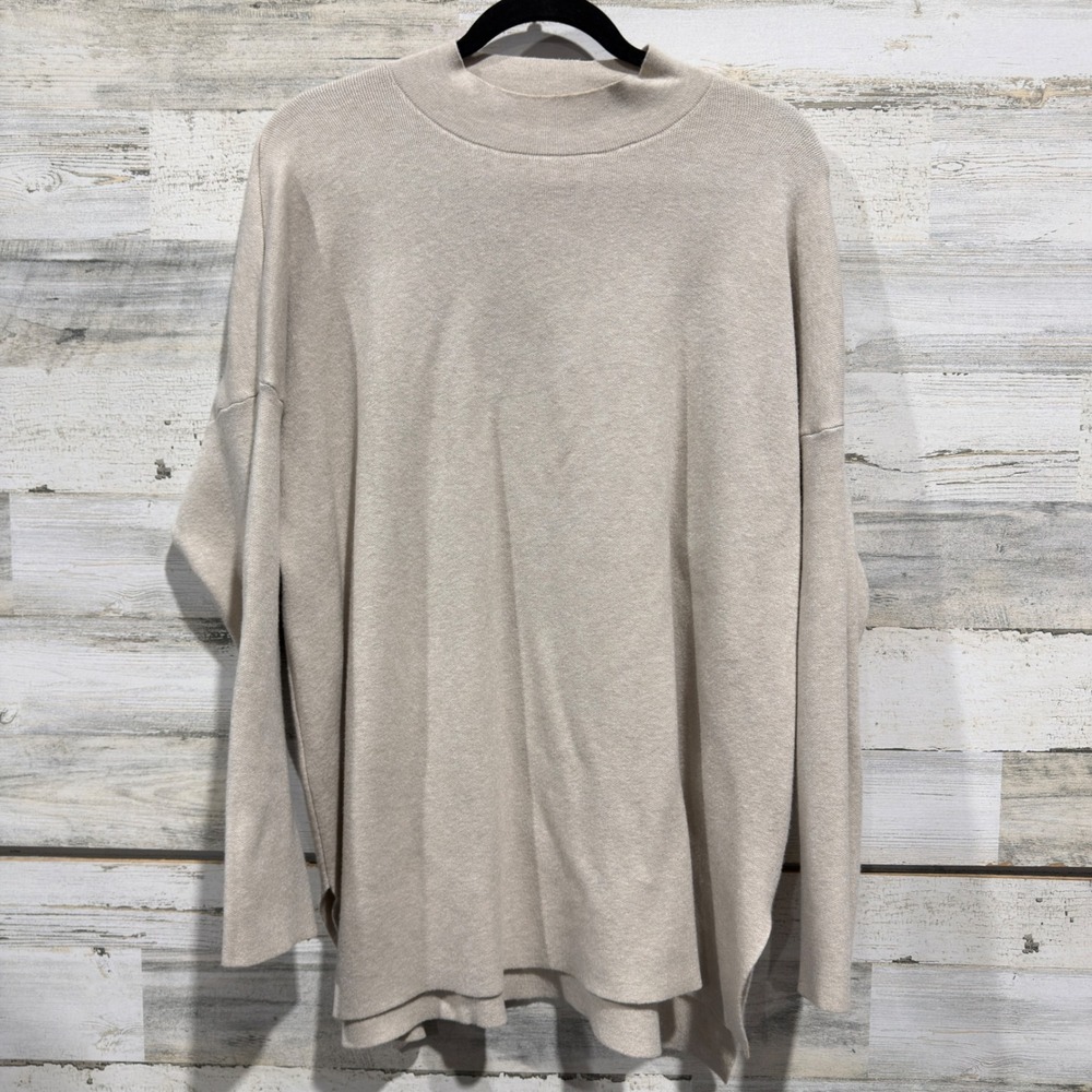 Tea n Rose Sweater Women Medium Beige Mock Neck Drop Shoulder Minimalist EUC
